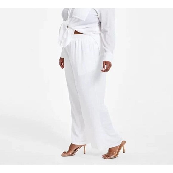 Nina Parker Women's Trendy Chic Plus Size Textured Pull-On Pants Ivory 3X - Picture 1 of 9